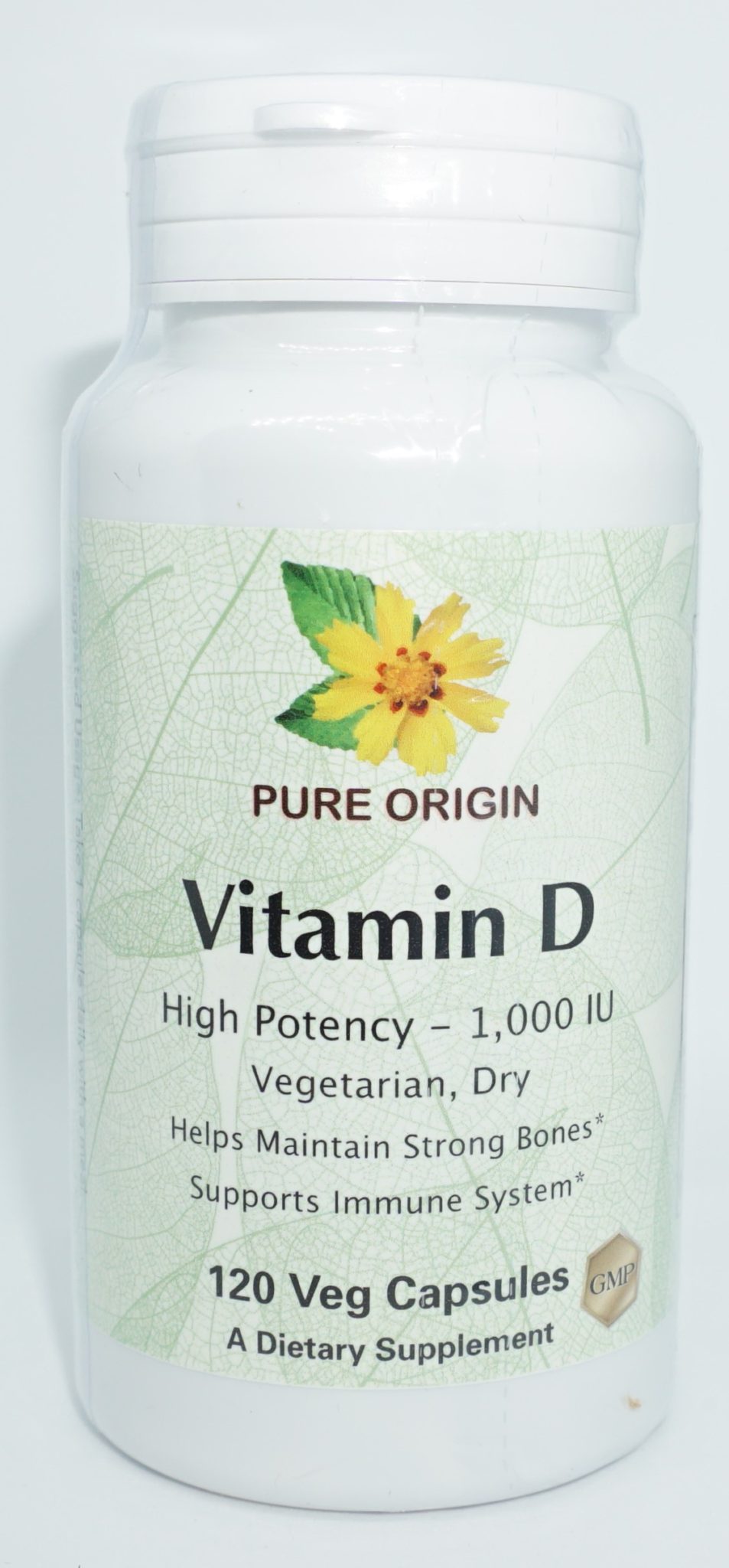 Vegetarian Vitamin D2 1,000 IU 120 Dry Capsules Pure Origin